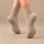 Chaussettes Pilates Antidérapantes Côtelées – Beige