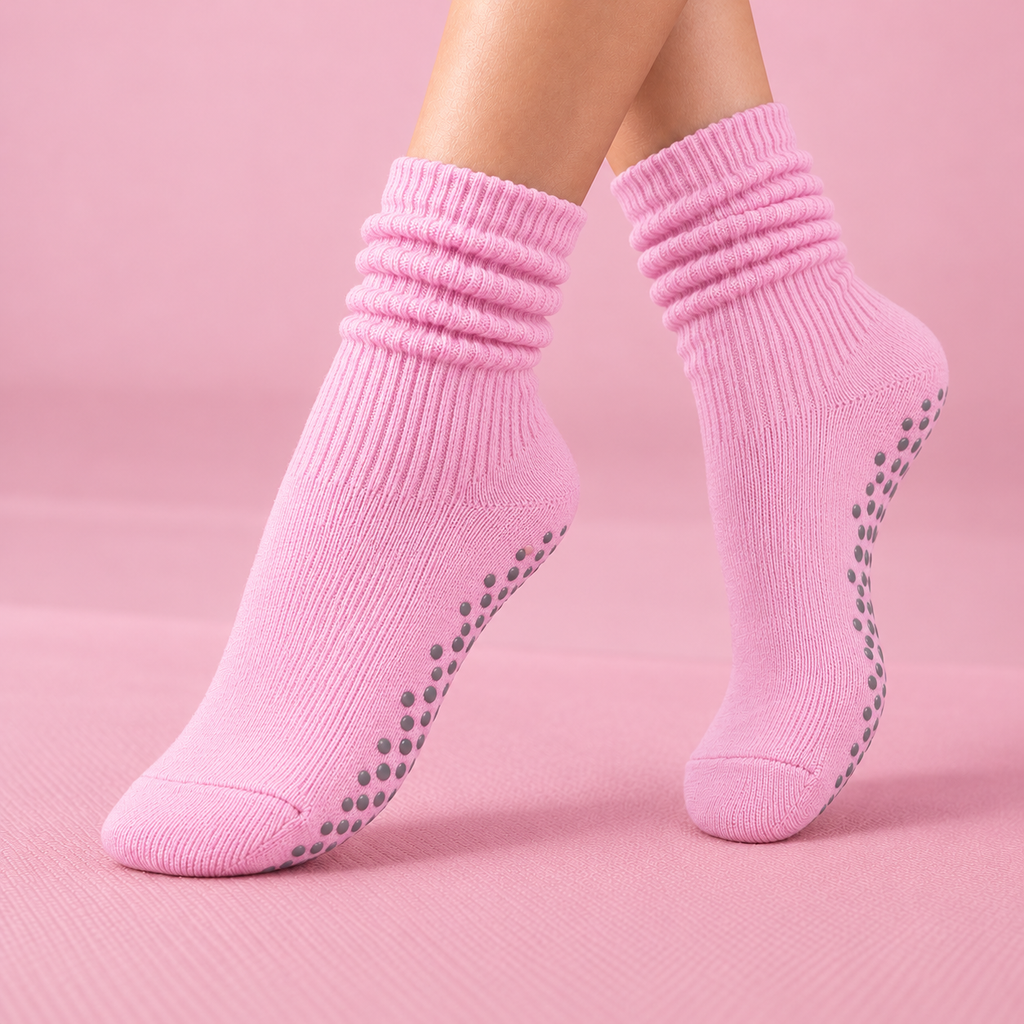 Chaussettes Pilates Antidérapantes Côtelées – Roses